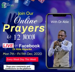 Daily prayer with Dr Able at 12noon, 7-11 December 2020
